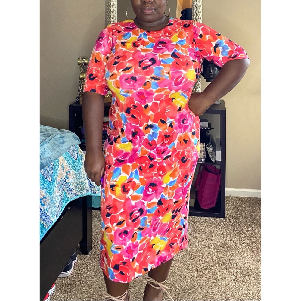 Ann Klein Scuba Floral Dress Size 16